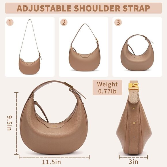 Exquisite Light Brown Leather Crescent Clutch with Magnetic Closure for Safety - Picture 2 of 6